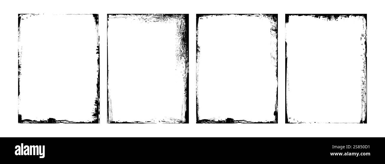 Vecchie coperture isolate su sfondo bianco. Immagine vettoriale realistica di cornici di carta rettangolari graffiate con texture granulosa, mockup di registrazione su cd usurato con superficie vuota e bordi irregolari Illustrazione Vettoriale