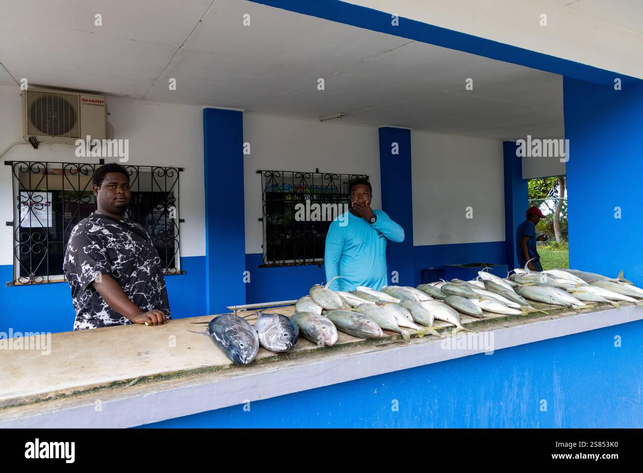 Chiosco di pesci a Grand Anse, Praslin, Seychelles Foto Stock