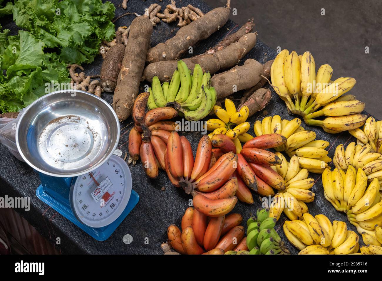 Bancarelle di frutta al mercato Selwyn Selwyn-Clarke di Victoria, Mahé, Seychelles Foto Stock