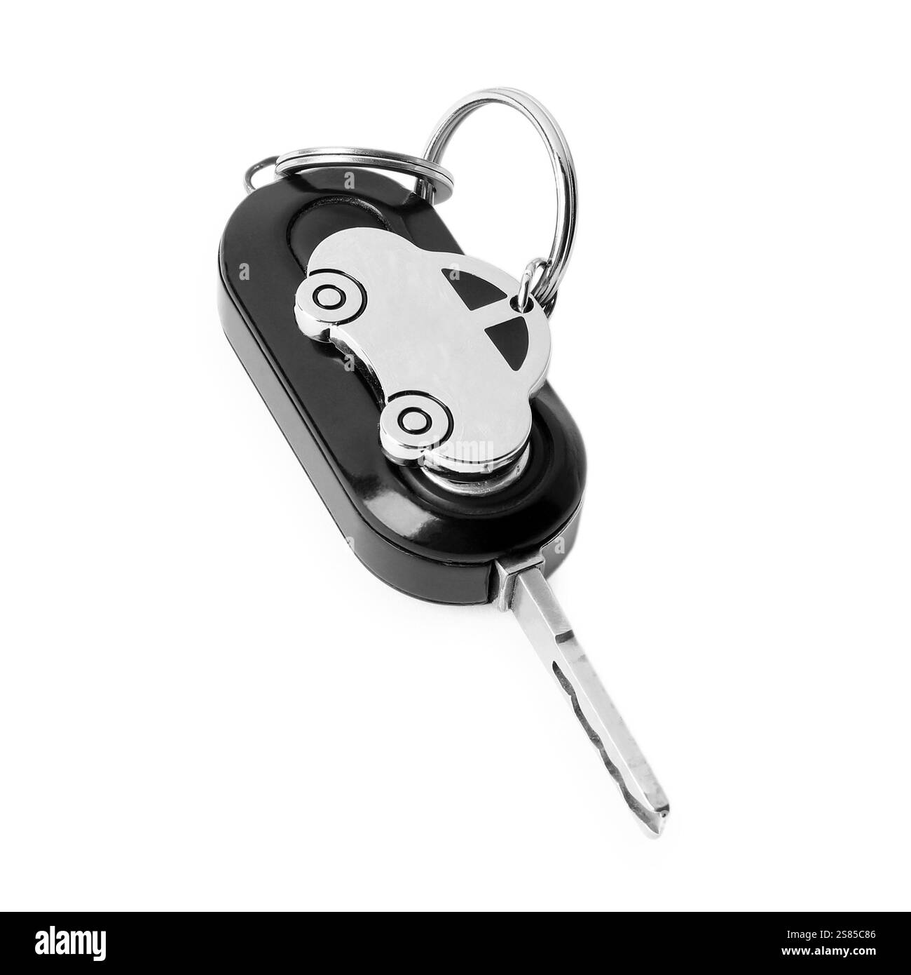 Chiave per auto con portachiavi isolato su bianco. Comprare auto Foto Stock