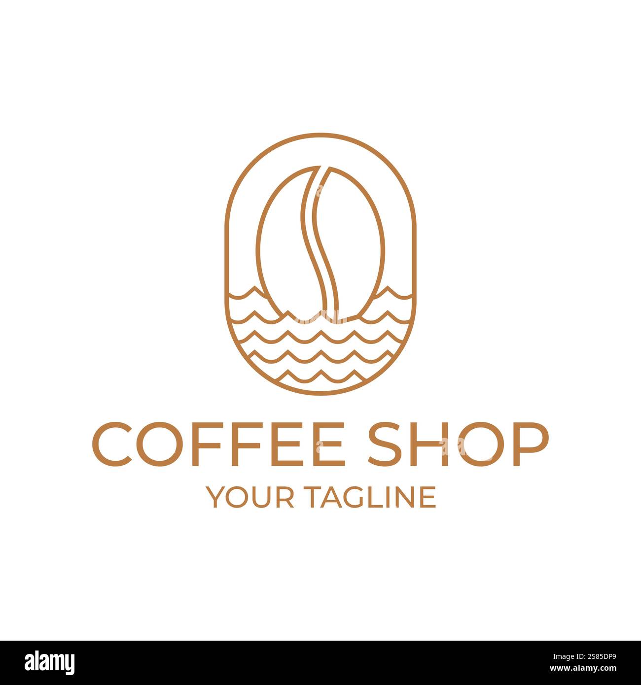 Illustrazione in chicchi di caffè con linee minimaliste dalle onde semplici, ispirazione per il design del logo Summer Sea Beach per Cafe Illustrazione Vettoriale