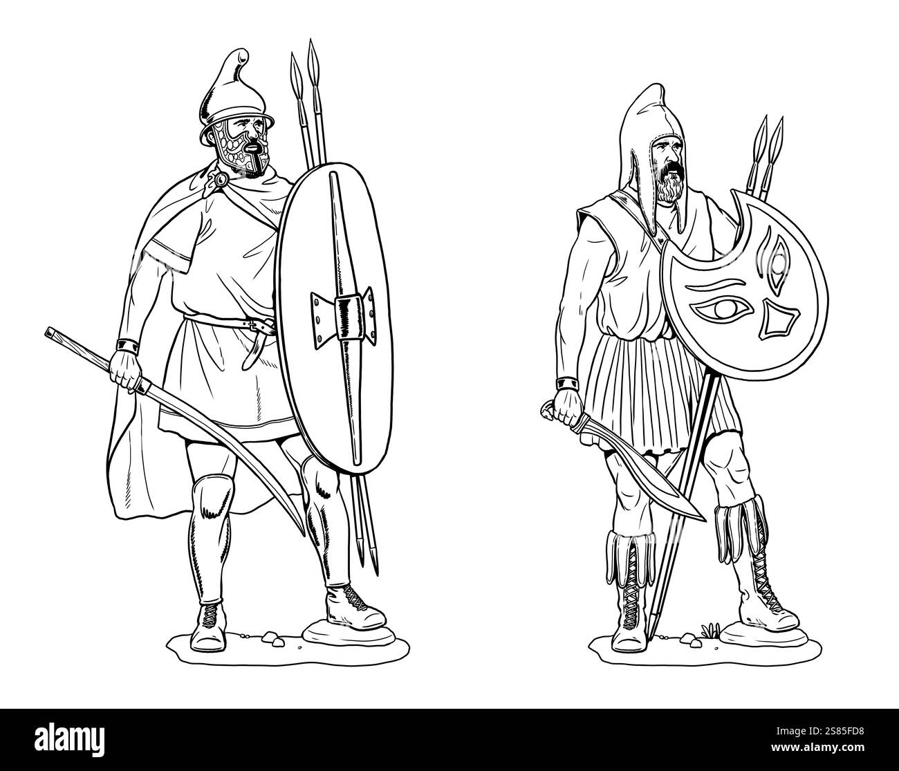 Guerrieri Traci. Disegno storico fatto a mano con antichi soldati. Foto Stock