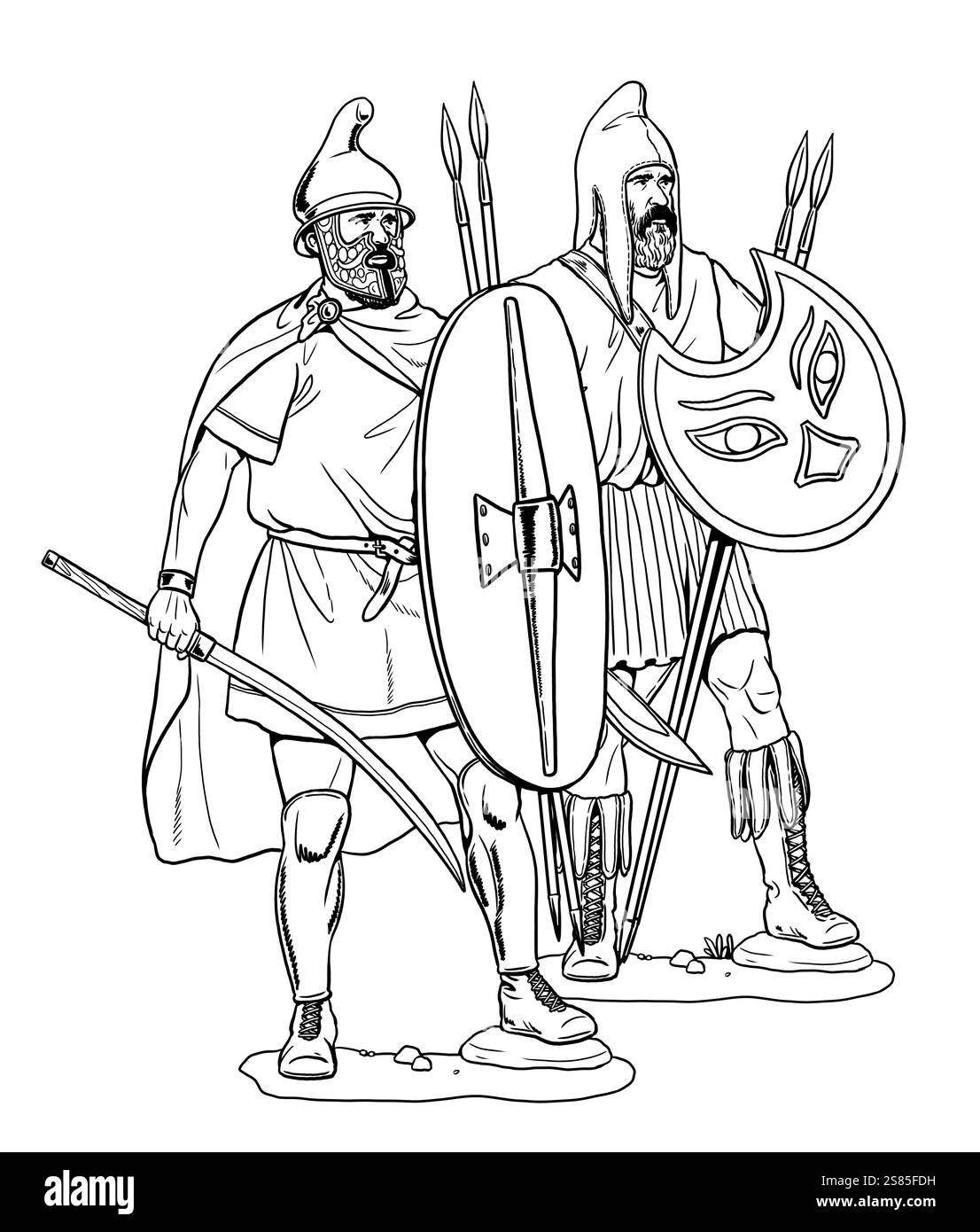 Guerrieri Traci. Disegno storico fatto a mano con antichi soldati. Foto Stock