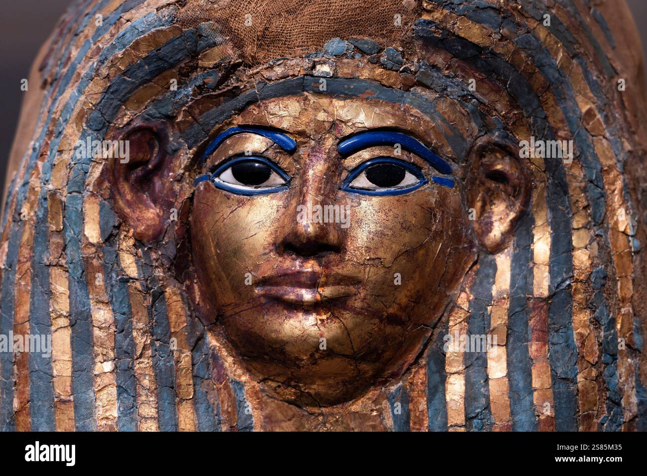 La maschera funebre del merito, dalla tomba di Kha e merito, Deir el-Medina, Museo Egizio, Torino, Piemonte, Italia Foto Stock