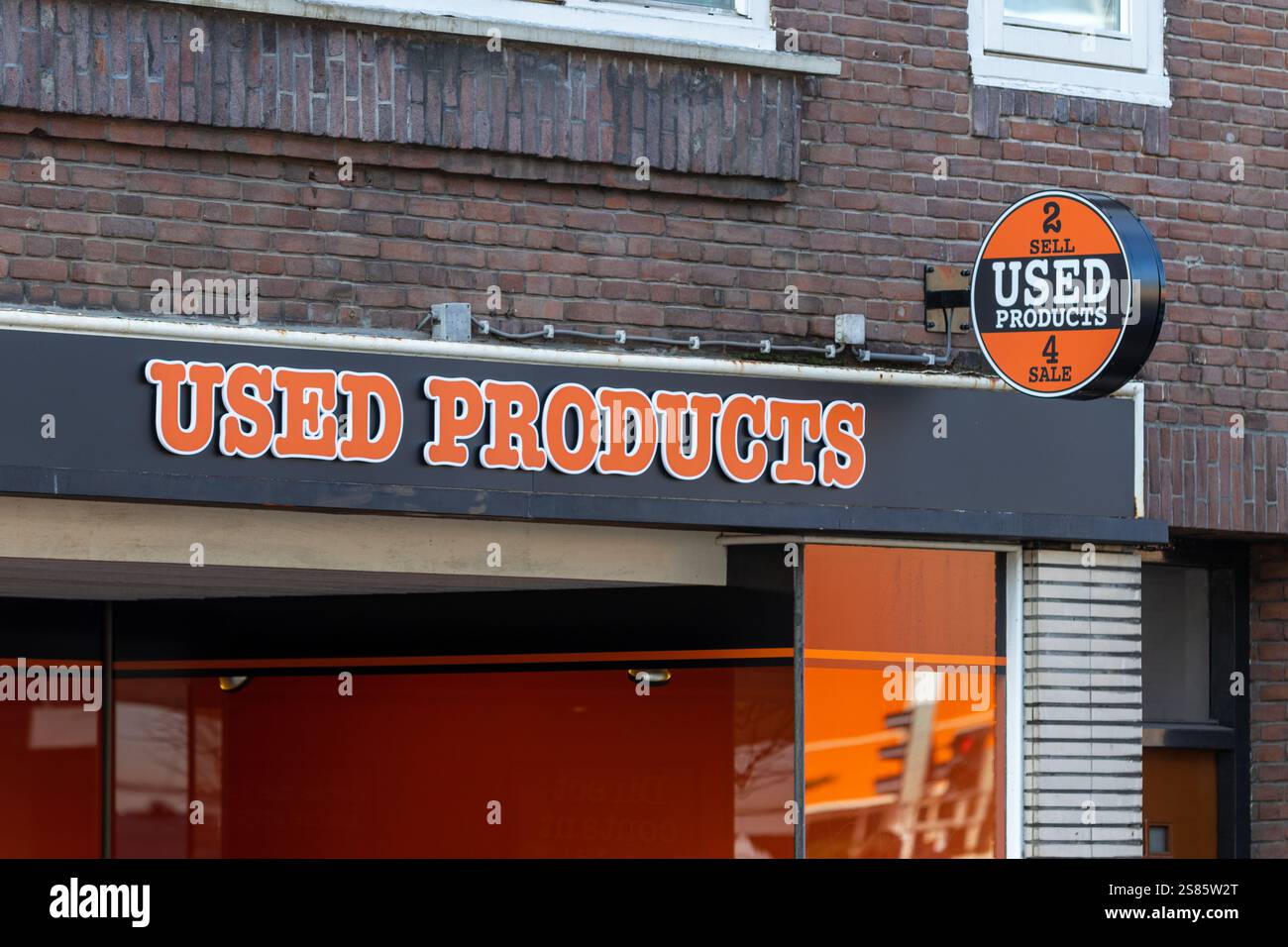 Logo del negozio di prodotti usati a Utrecht. È possibile accedere a prodotti usati per prodotti nuovi e usati. Foto Stock