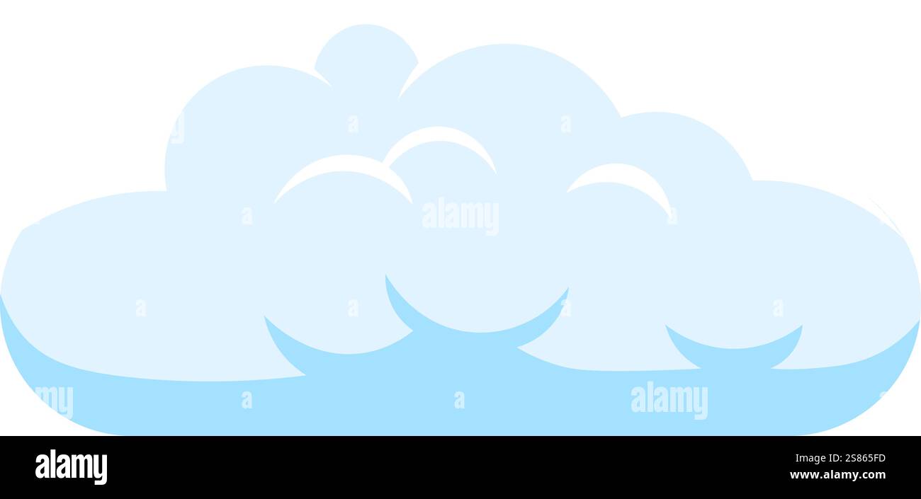 Semplice illustrazione vettoriale di una nuvola blu chiaro di cumulus che galleggia in un cielo bianco e limpido, ideale per rappresentare concetti relativi a condizioni meteorologiche, sogni o. Illustrazione Vettoriale