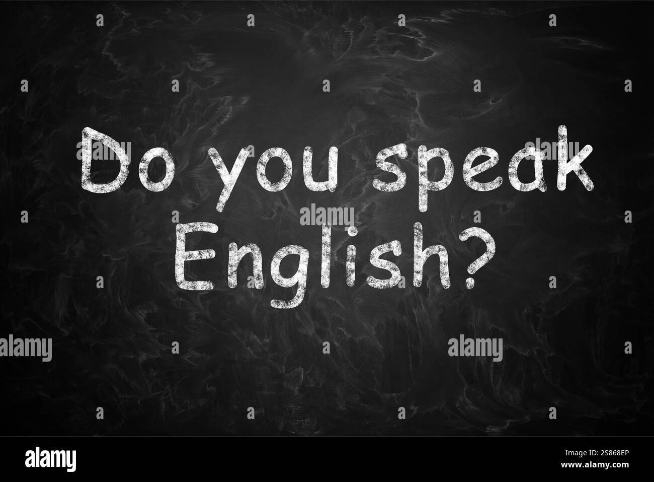 Parla inglese? testo su lavagna nera. Corso di lingua Foto Stock