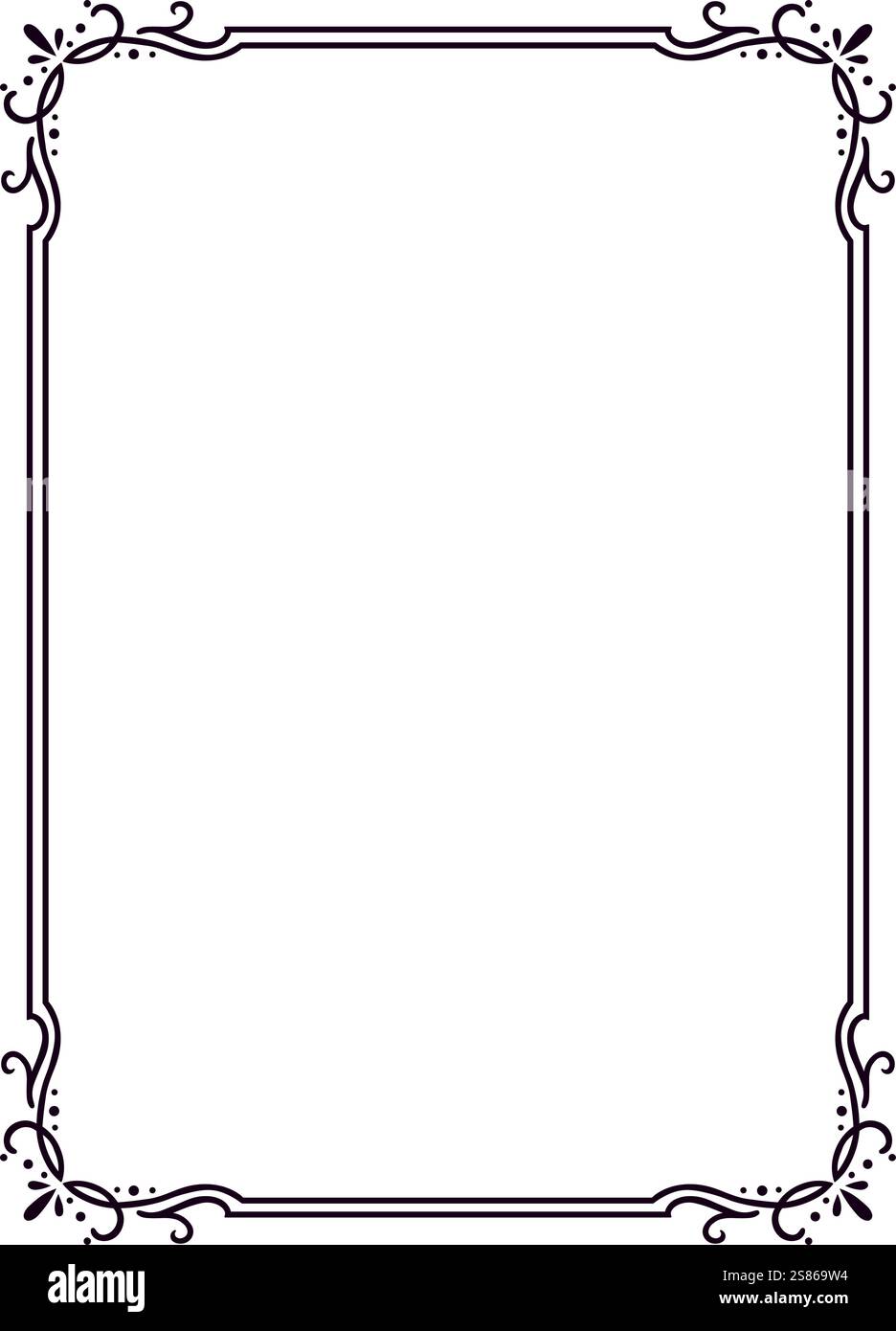 Cornice rettangolare con eleganti angoli floreali su uno sfondo bianco pulito, per un tocco sofisticato e decorativo per vari design Illustrazione Vettoriale