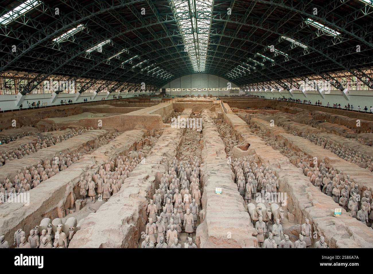 L'esercito di terracotta è composto da 8000 soldati, 130 carri con 520 cavalli e 150 cavalli di cavalleria, che furono sepolti insieme al primo imperatore della Cina Foto Stock