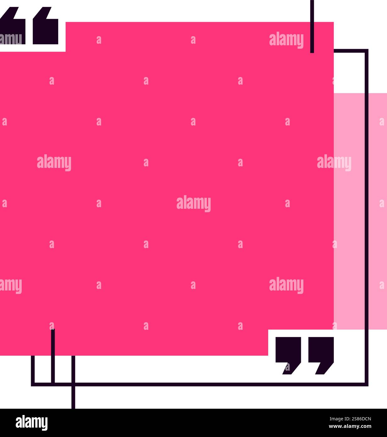 La casella delle citazioni rosa con virgolette nere è pronta per citazioni, pensieri e testimonianze stimolanti e motivazionali, creando un ambiente vivace e coinvolgente Illustrazione Vettoriale