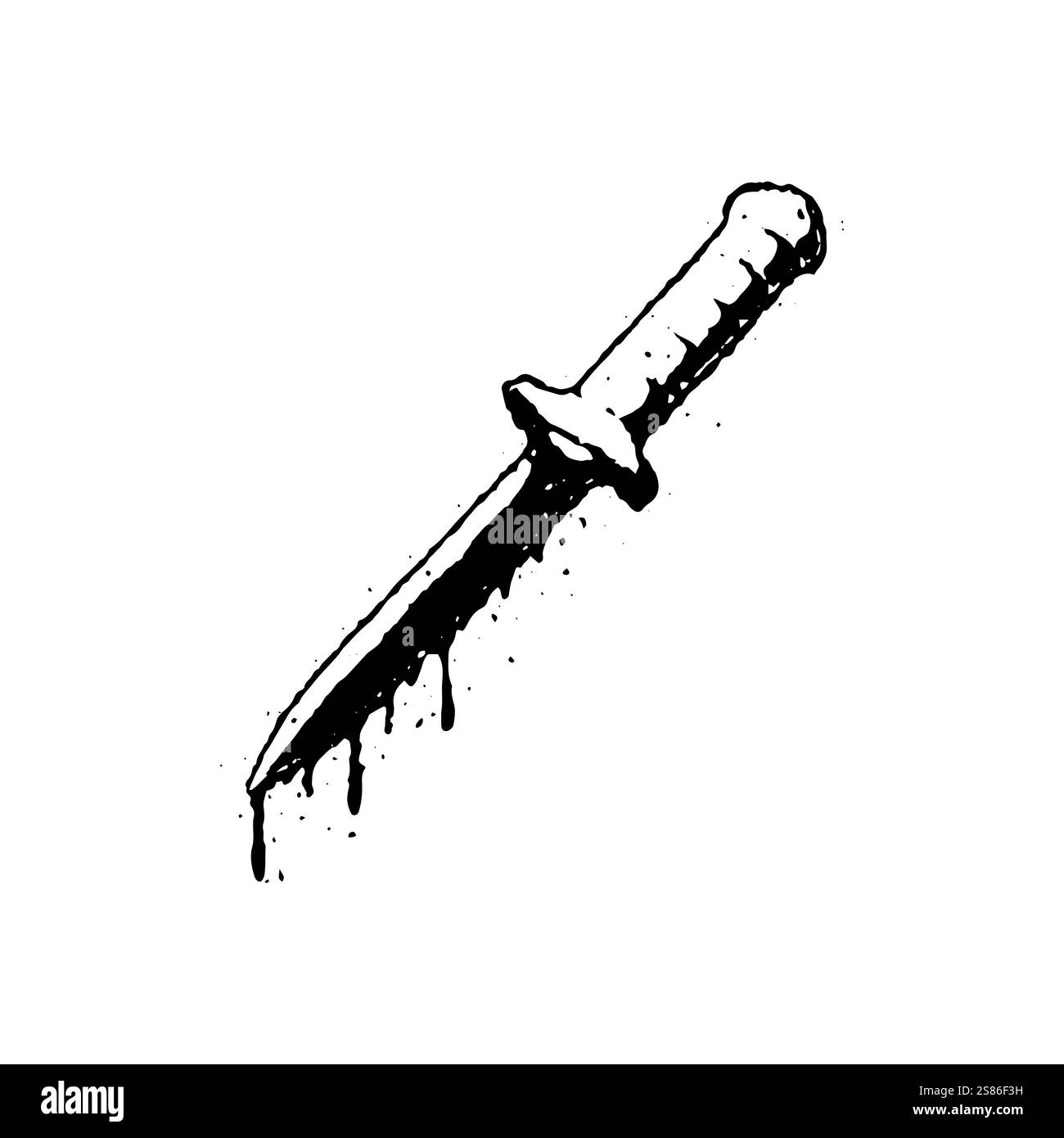 Coltello grunge con gocciolamento di sangue. Illustrazione di un coltello vintage, vettoriale. Illustrazione Vettoriale