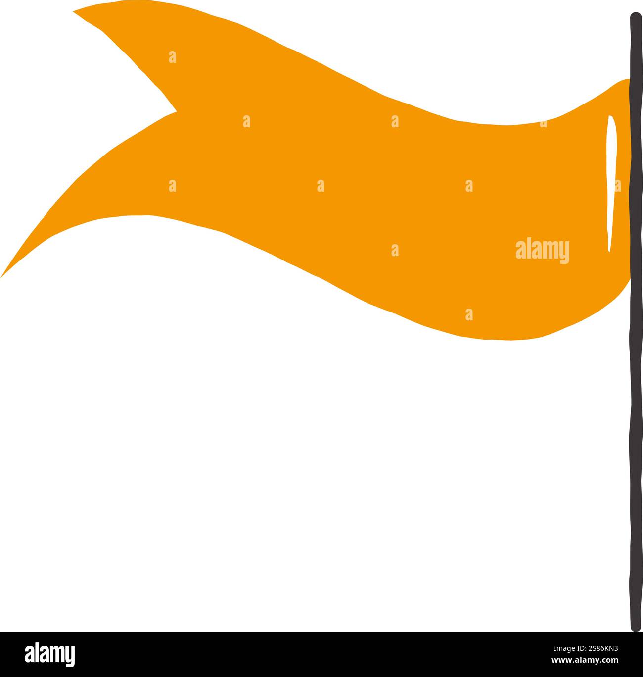 Immagine di una bandiera arancione disegnata a mano con un palo nero su sfondo bianco, perfetta per banner o grafica. Illustrazione Vettoriale