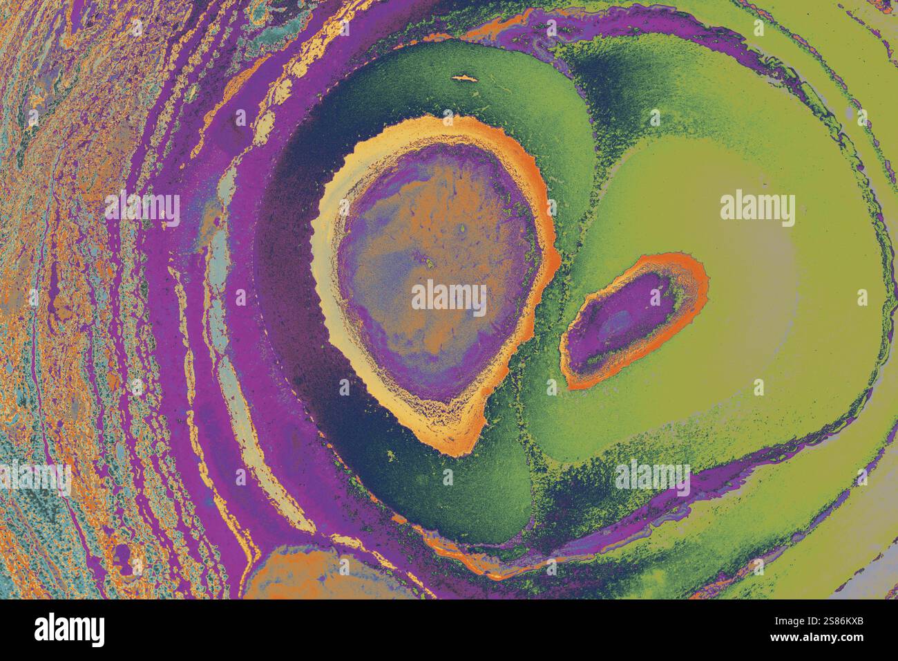 Bella arte astratta di tecniche di pittura di marbling Ebru sull'acqua con vernici acriliche Foto Stock