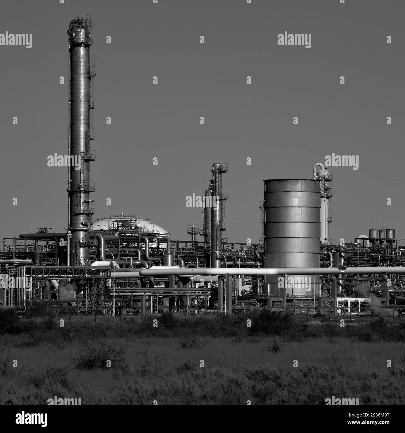 Impianti industriali dell'industria petrolchimica argentina, Patagonia, Argentina. Foto Stock