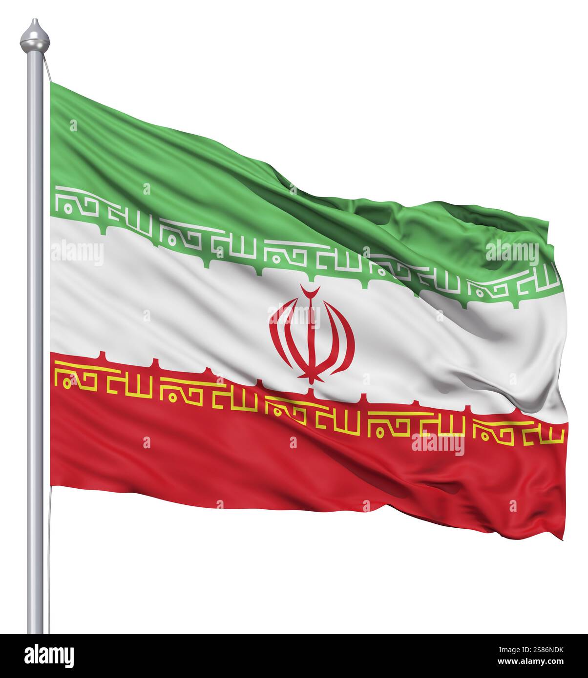 Realistica bandiera 3d dell'Iran che fluttua nel vento Foto Stock