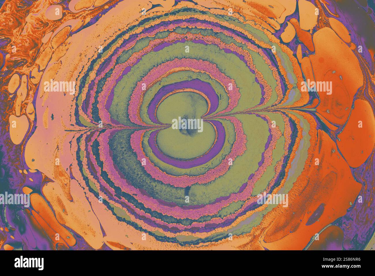 Bella arte astratta di tecniche di pittura di marbling Ebru sull'acqua con vernici acriliche Foto Stock