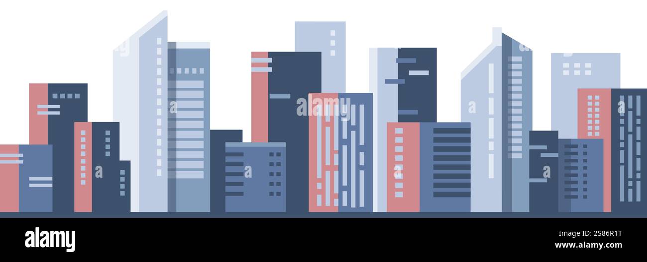 Edifici cittadini, paesaggio urbano. Illustrazione vettoriale di un paesaggio urbano, metropoli di splendidi edifici alti, grattacieli, uffici, architettura Illustrazione Vettoriale