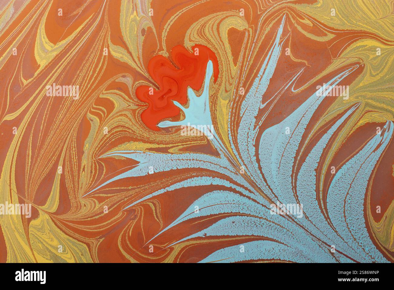 Bella arte astratta di tecniche di pittura di marbling Ebru sull'acqua con vernici acriliche Foto Stock