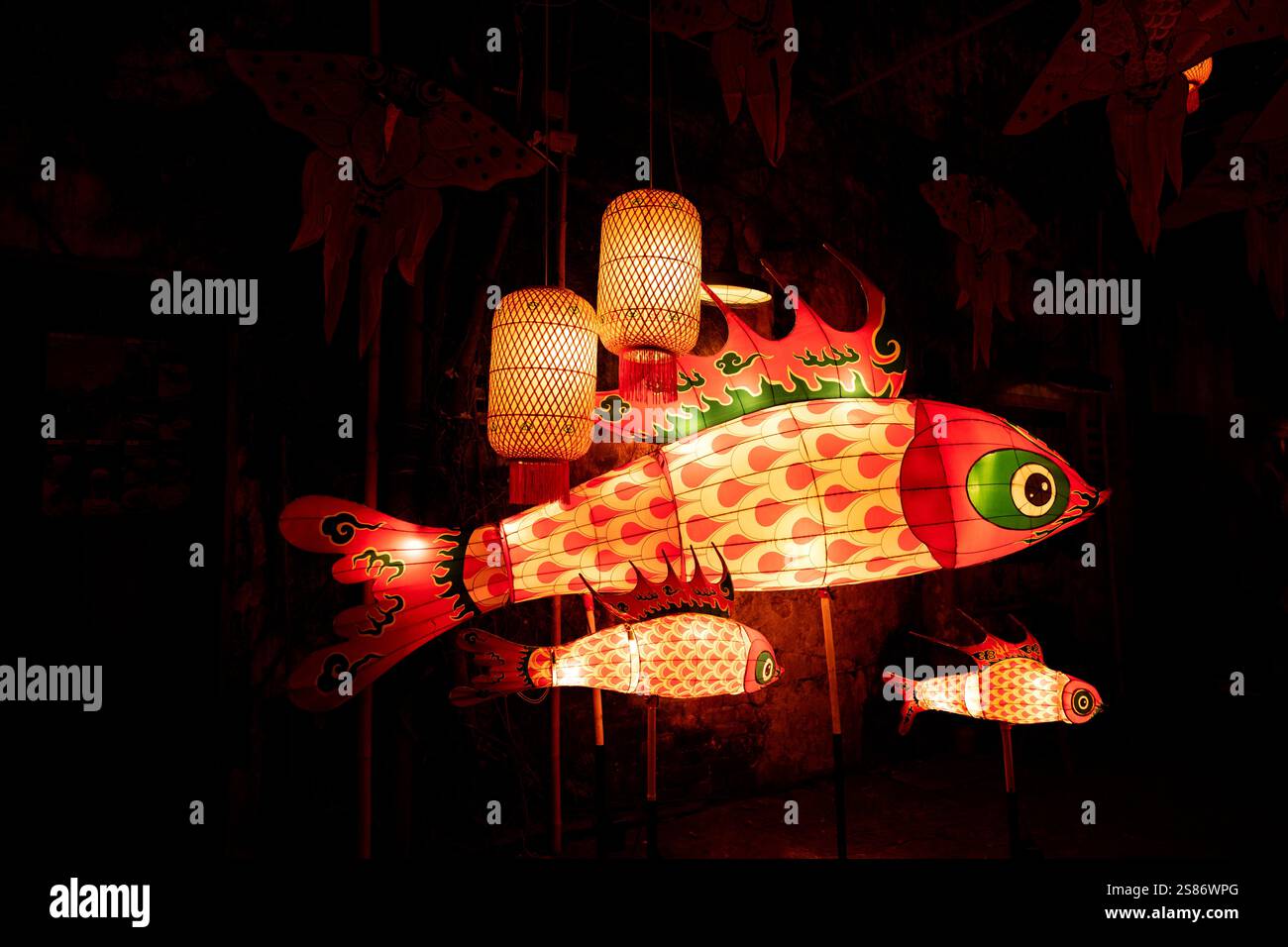 Lanterne di Capodanno lunare di notte Foto Stock