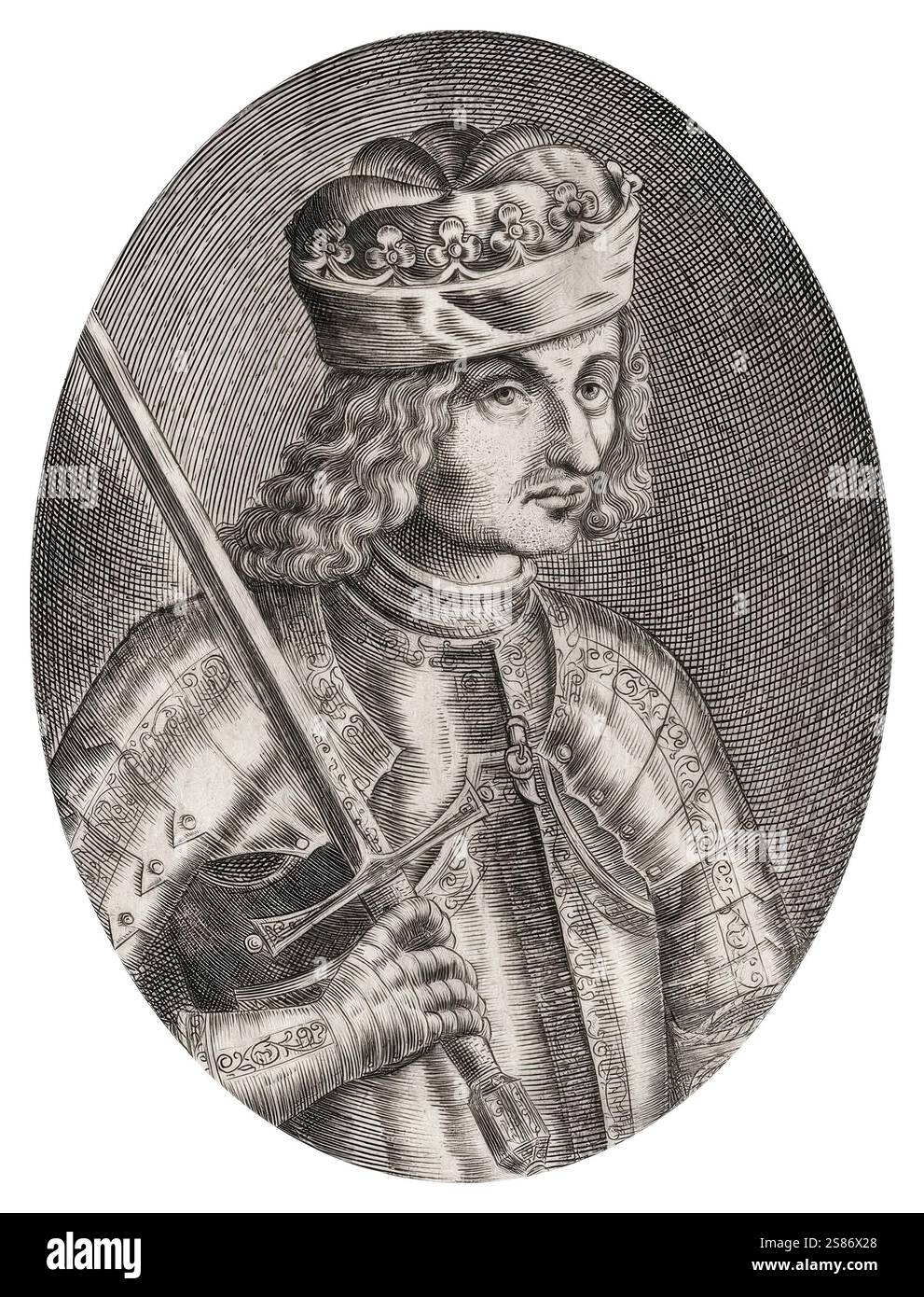 Re Riccardo i d'Inghilterra, noto anche come Riccardo il Cuor di Leone (1157-1199), re d'Inghilterra 1189-1199, incisione ritratto di Renold Elstracke, circa 1618 Foto Stock