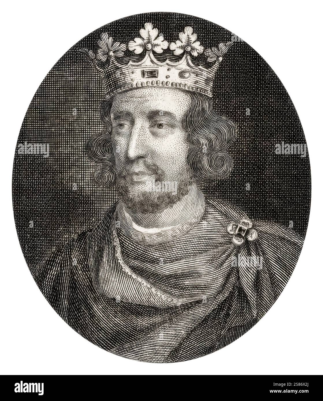 Re Enrico III d'Inghilterra (1207-1272) noto anche come Enrico di Winchester fu re d'Inghilterra 1216-1272, incisione ritratto di George Vertue, 1745 Foto Stock