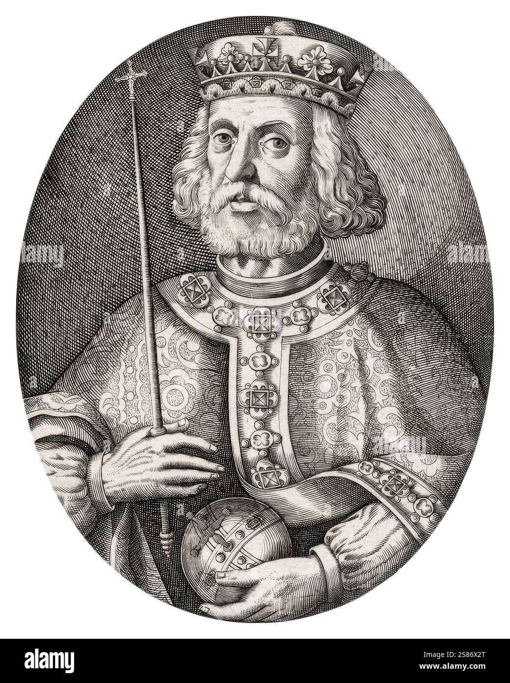 Enrico III d'Inghilterra (1207-1272), noto anche come Enrico di Winchester fu re d'Inghilterra 1216-1272, incisione ritratto di Renold Elstracke, 1618 Foto Stock