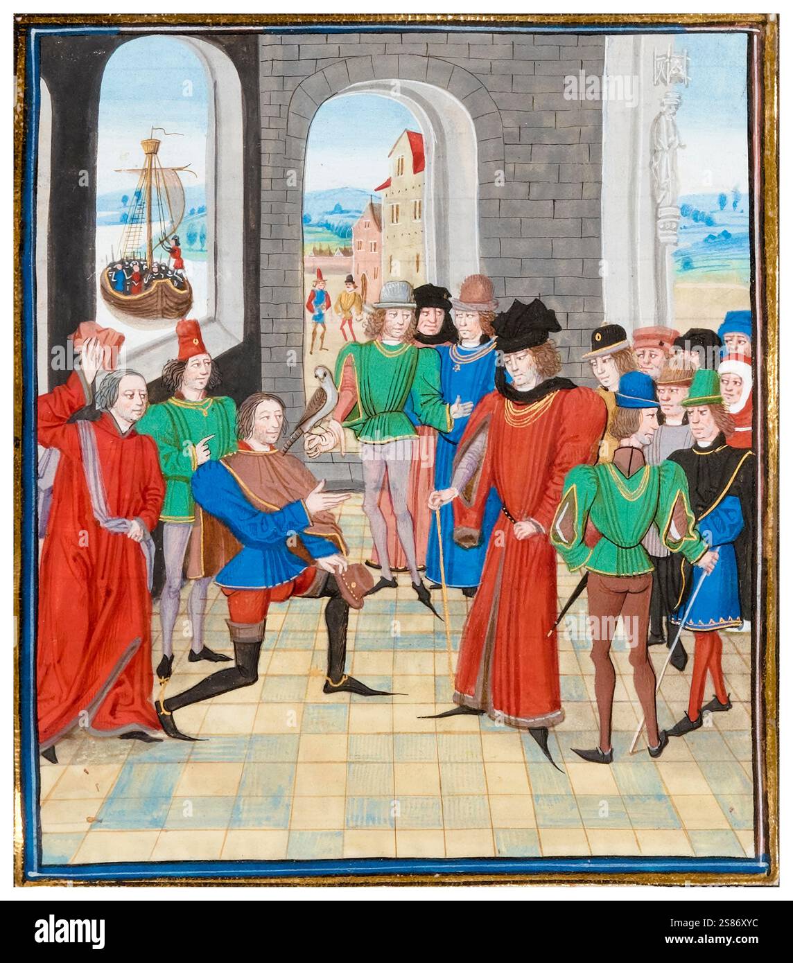 Roberto i di Scozia (1274-1329), Roberto i di Scozia, re di Scozia 1306-1329 incontro con Edoardo III d'Inghilterra (1312-1377), re d'Inghilterra 1327-1377, manoscritto miniato dipinto di Loyset Liédet, 1401-1499 Foto Stock