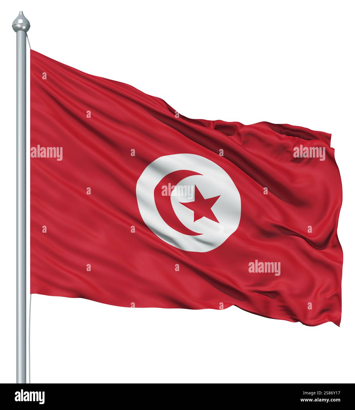 Realistica bandiera 3d della Tunisia che fluttua nel vento Foto Stock