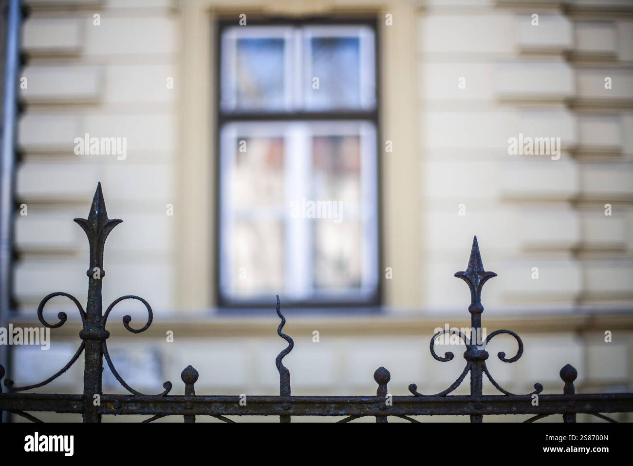 Lavori artistici in ferro battuto, dettaglio di una recinzione, Leoben, Stiria, Austria, Europa Foto Stock