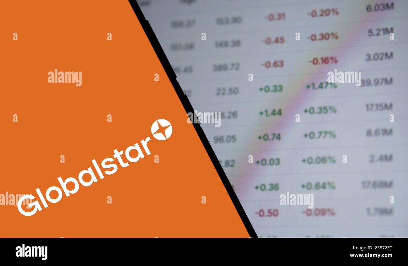 il logo globalstar viene visualizzato sullo smartphone. Globalstar, Inc. È una società di telecomunicazioni americana Foto Stock