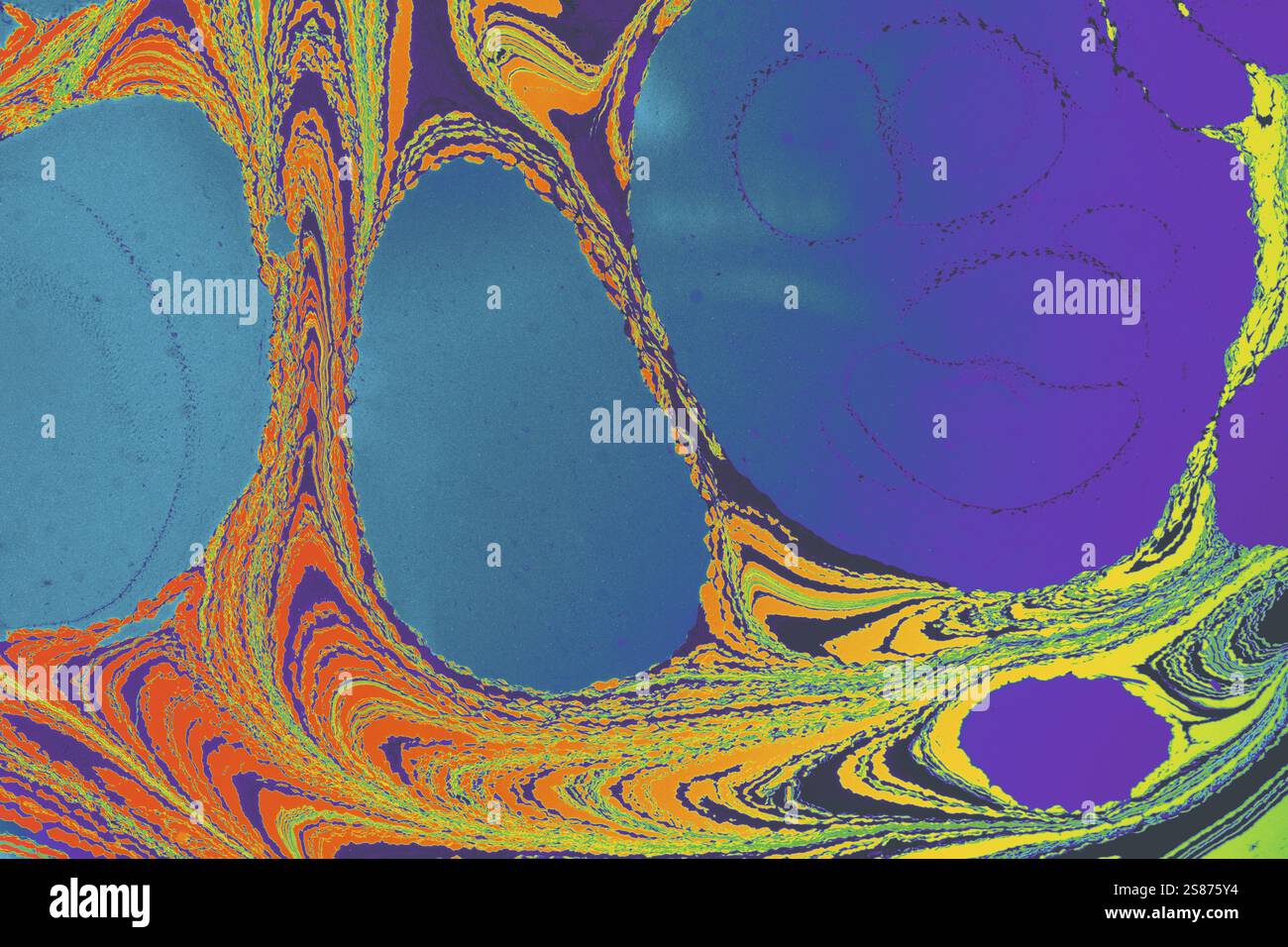 Bella arte astratta di tecniche di pittura di marbling Ebru sull'acqua con vernici acriliche Foto Stock