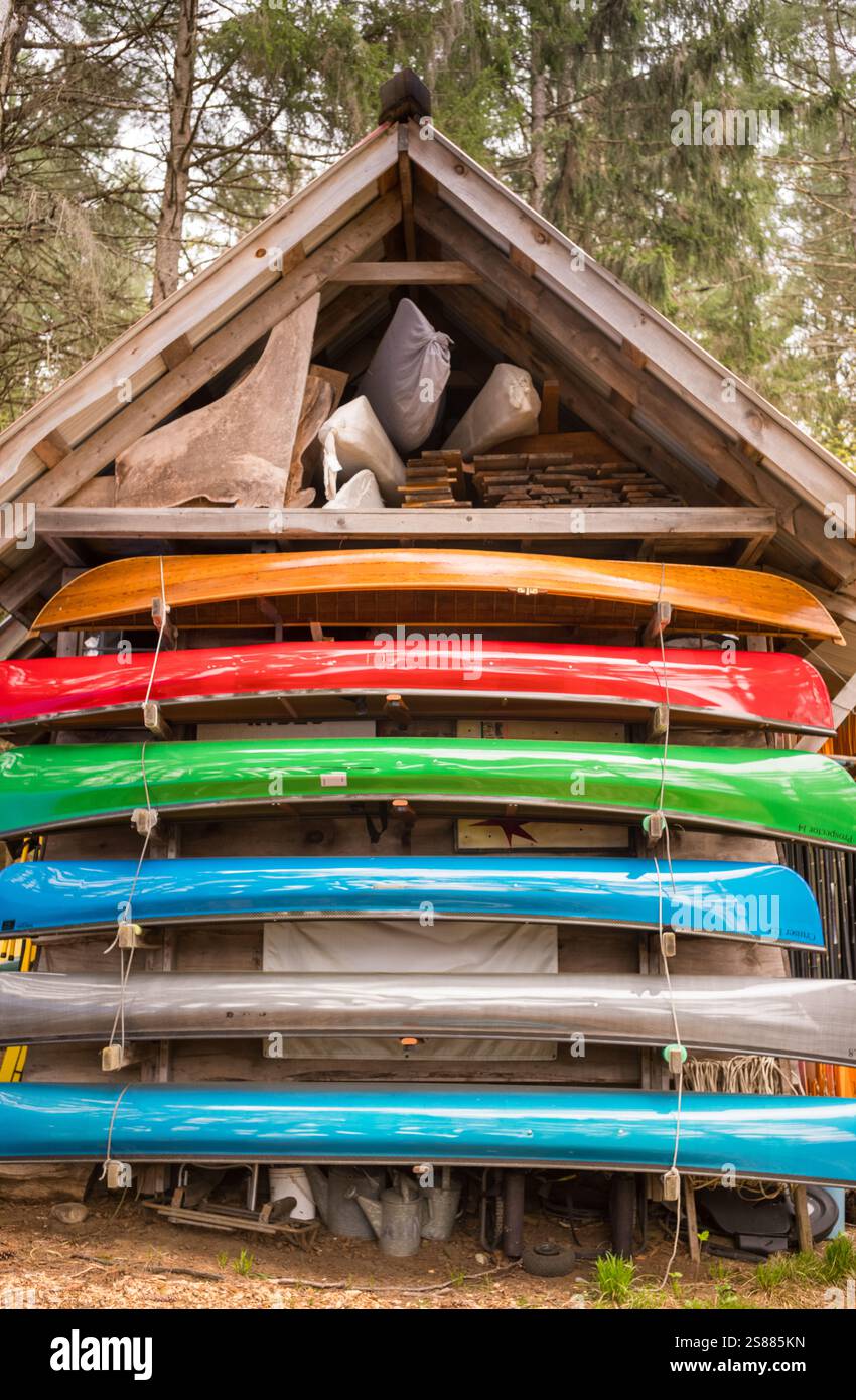 Barche colorate in kayak nella zona di Little Tupper, New York State - USA Foto Stock