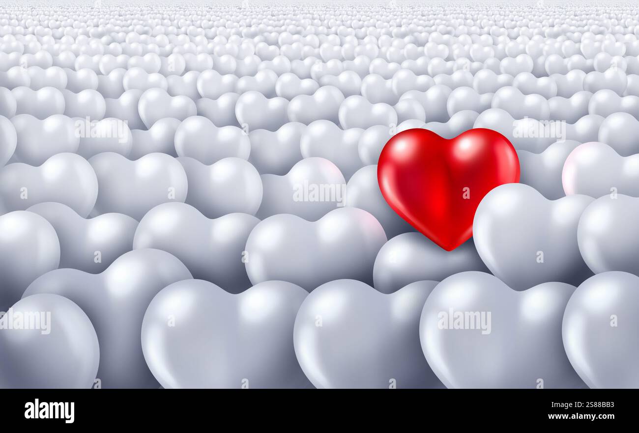 Trovare amore concetto come simbolo del cuore per una romantica celebrazione di San Valentino o medico cardiovascolare cardiologia e cardiologia Healthcar Foto Stock