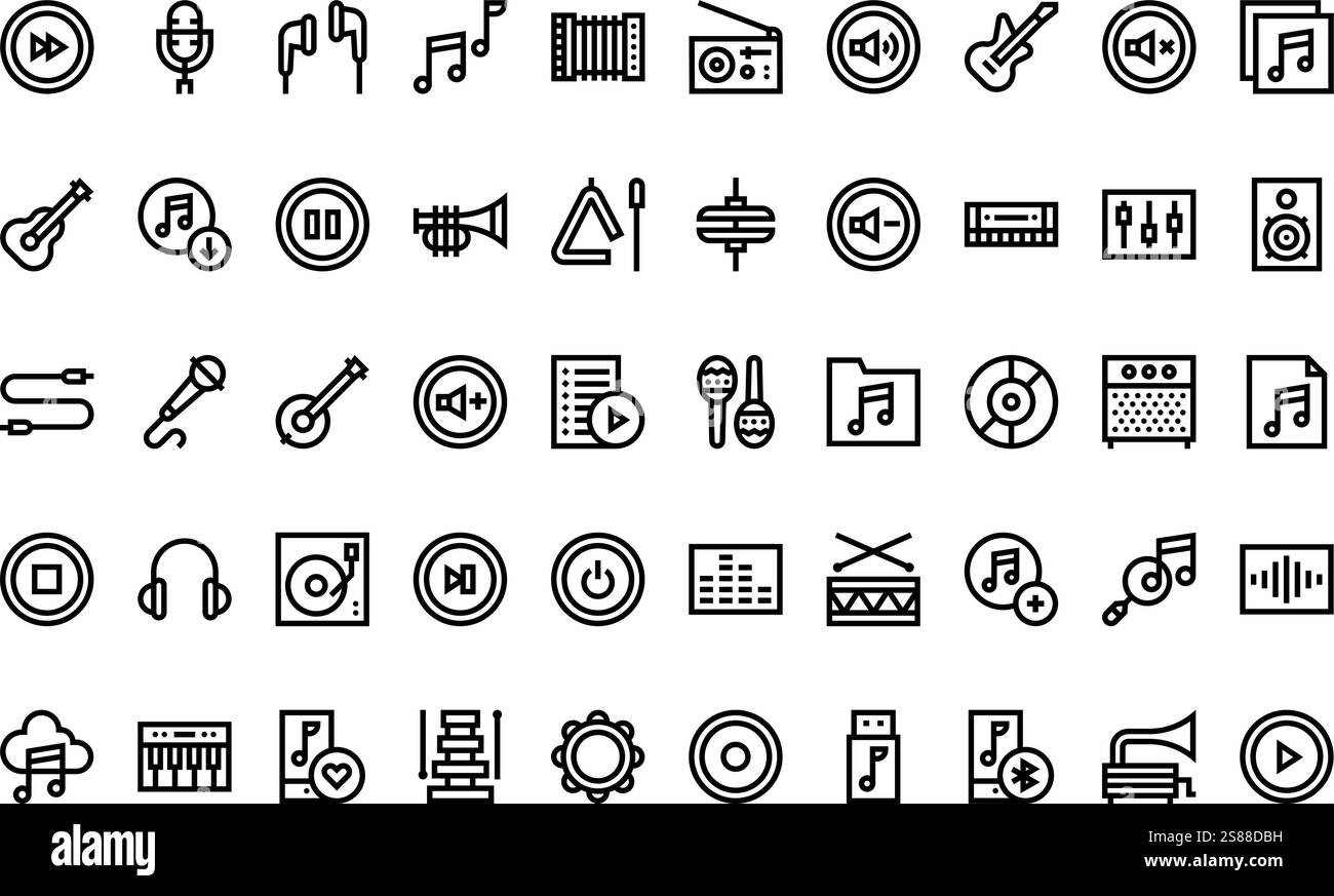 Icone della musica Collezione icone vettoriali di alta qualità con tratto modificabile. Ideale per progetti professionali e creativi Illustrazione Vettoriale