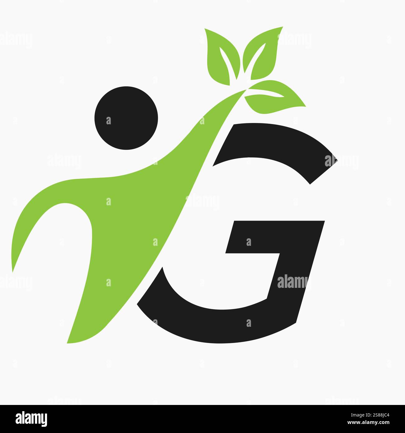 Lettera iniziale G Bio o Healthcare Logo Design Concept with Human and Green Leaf Symbol Illustrazione Vettoriale