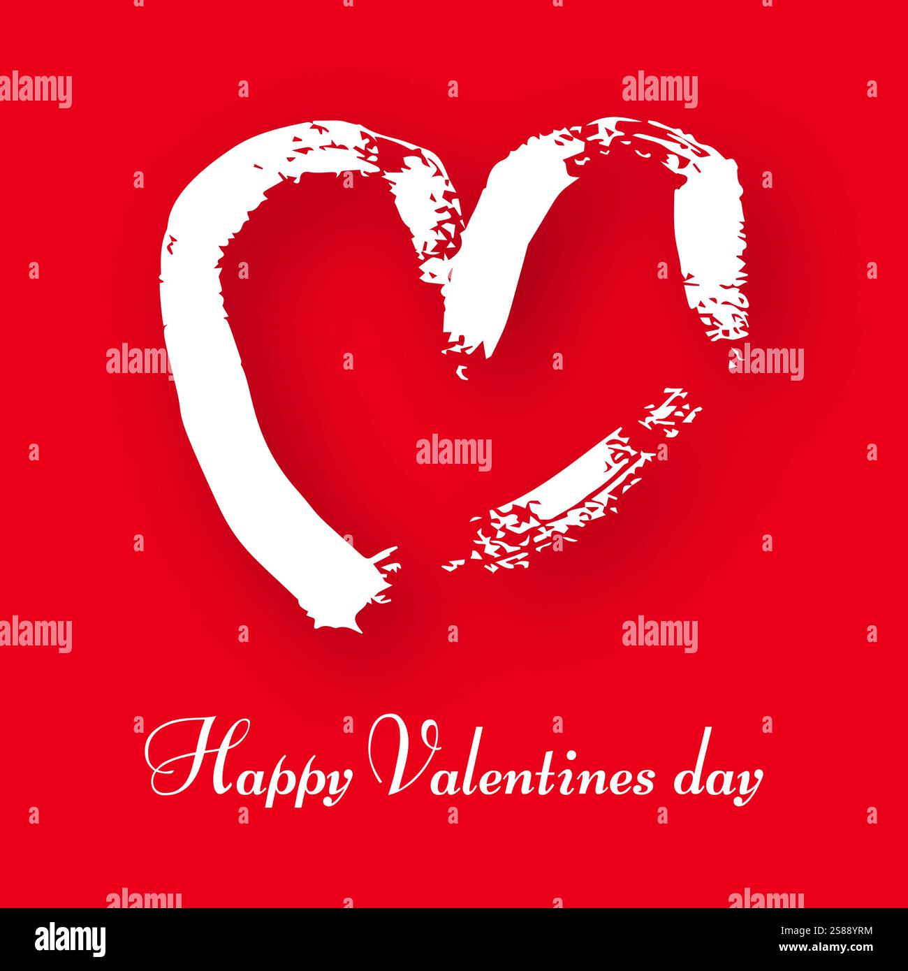 Cuore disegnato a mano su sfondo rosso. Bianco grunge doodle cuore con ombra. Simbolo d'amore romantico. Illustrazione vettoriale. Illustrazione Vettoriale