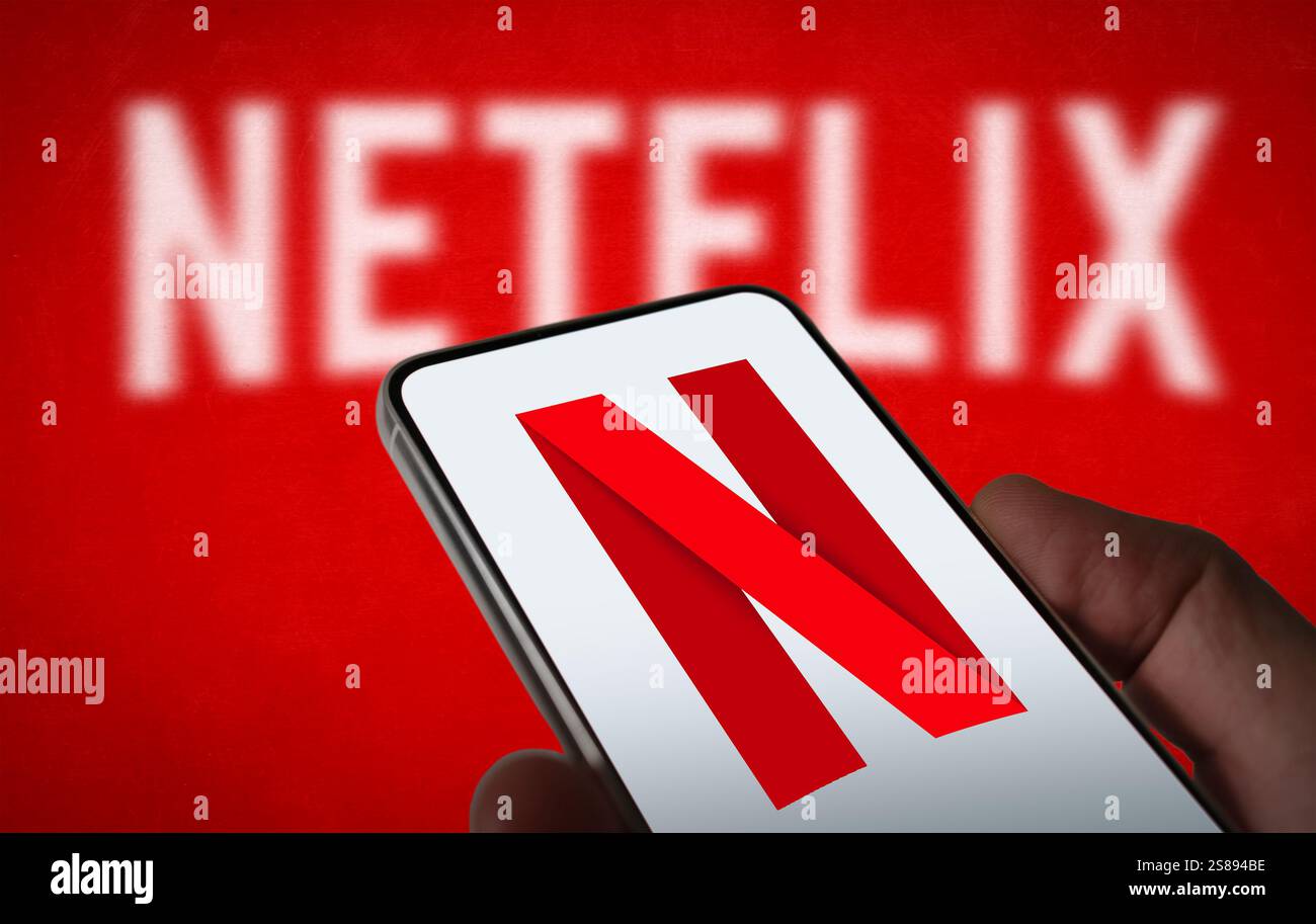 Logo Netflix visualizzato sul dispositivo mobile Foto Stock