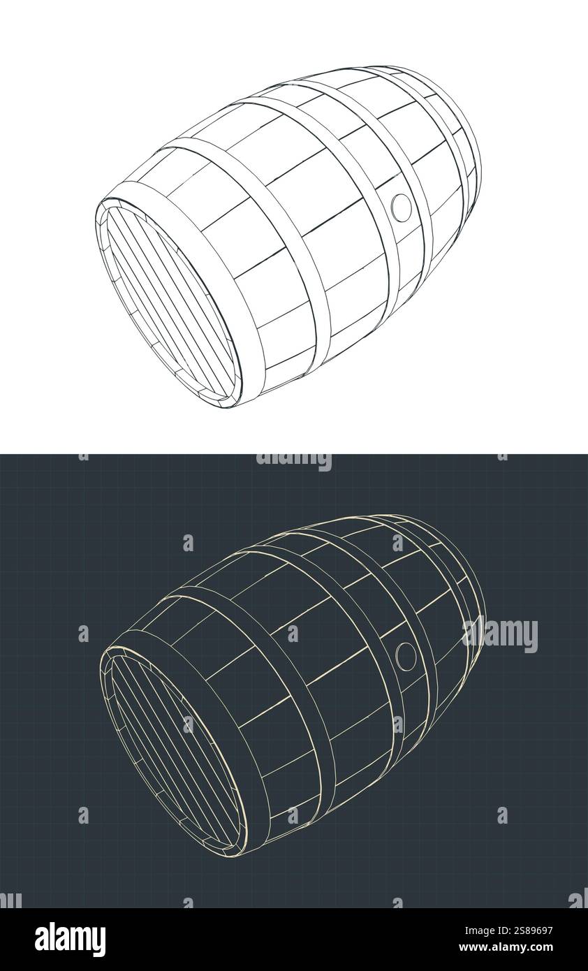 Illustrazioni vettoriali stilizzate di disegni a botte in legno Illustrazione Vettoriale