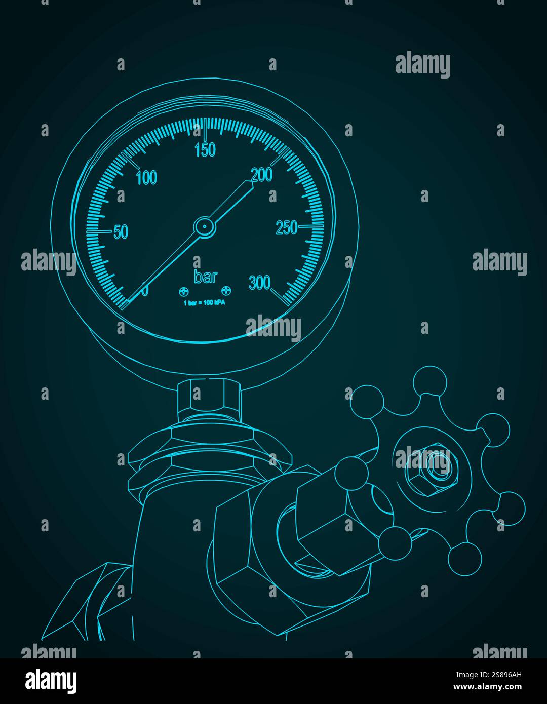 Valvola per la regolazione del flusso di gas con primo piano del sistema di controllo della pressione Illustrazione Vettoriale