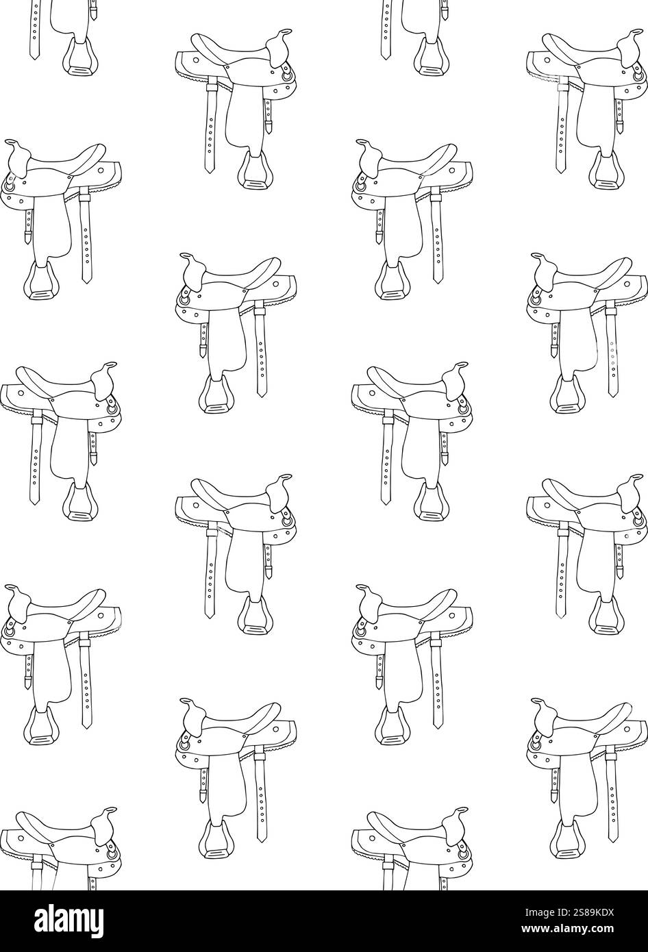 Schema vettoriale senza cuciture di boodle disegnato a mano sella da cavallo equestre western cowboy isolata su sfondo bianco Illustrazione Vettoriale