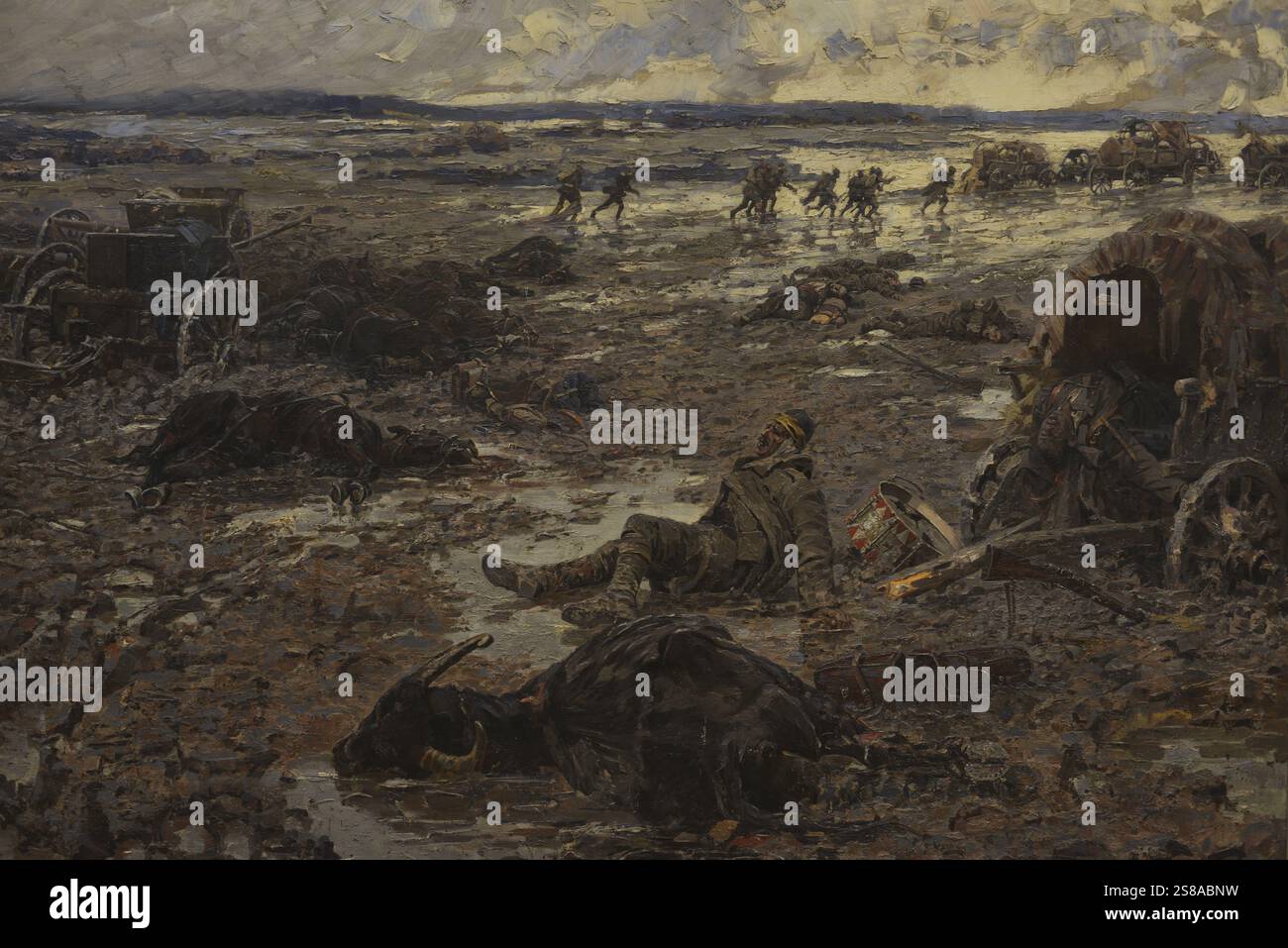 Prima guerra balcanica (ottobre 1912-maggio 1913). Battaglia di Lule Burgas (29 ottobre-2 novembre 1912). L'esercito bulgaro sconfisse le forze ottomane. The Turkish Retreat at at Lüleburgaz, 1914, di Jaroslav Vesin (1860-1915). Olio su tela (122 x 240 cm). Dettagli. Galleria Nazionale. Sofia, Bulgaria. Autore: Jaroslav Vesin (1860-1915). Pittore ceco attivo in Bulgaria. Foto Stock