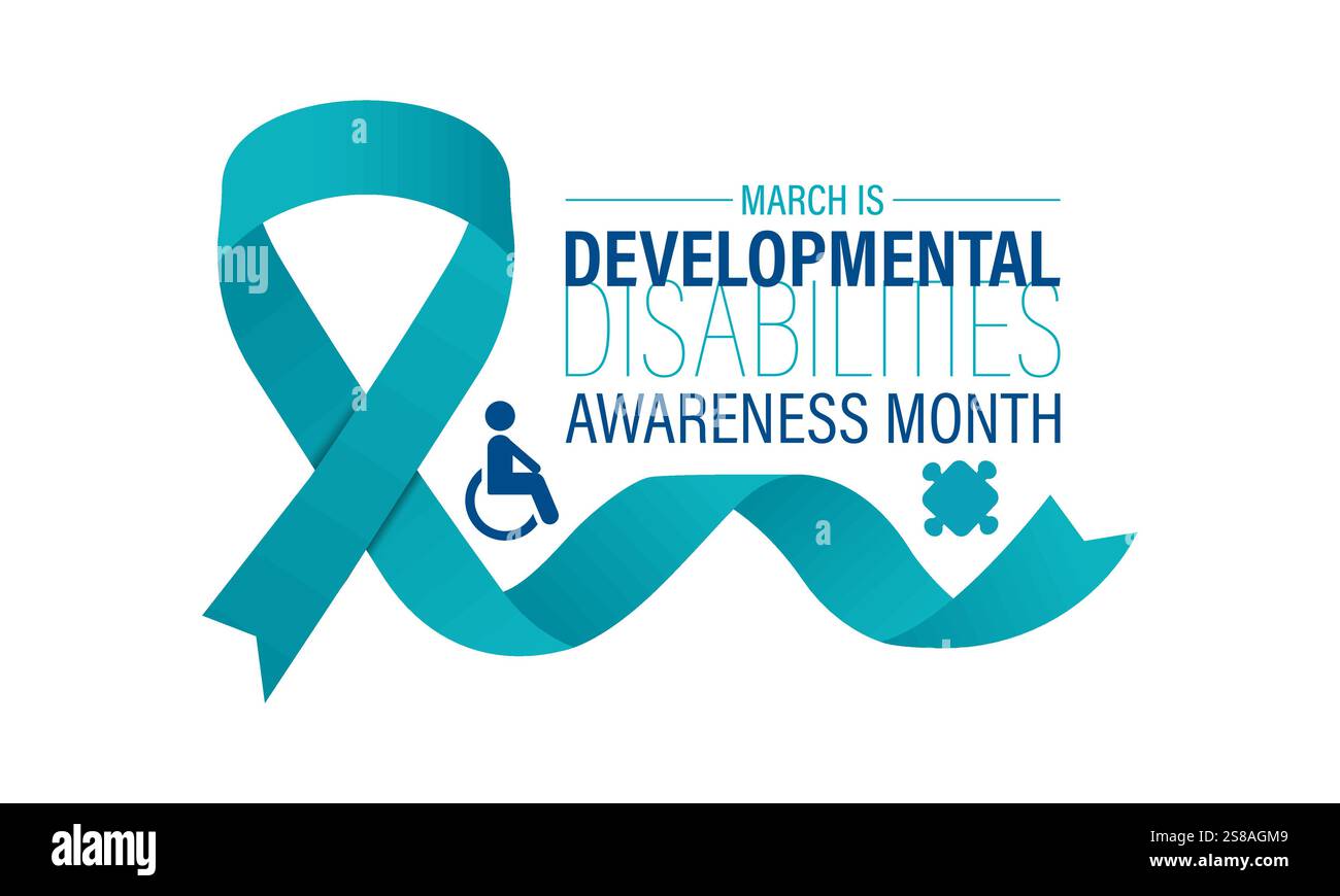 Il mese della consapevolezza delle disabilità dello sviluppo viene osservato ogni anno a marzo. aumentare la consapevolezza delle esigenze e del potenziale degli individui. Illustrazione Vettoriale