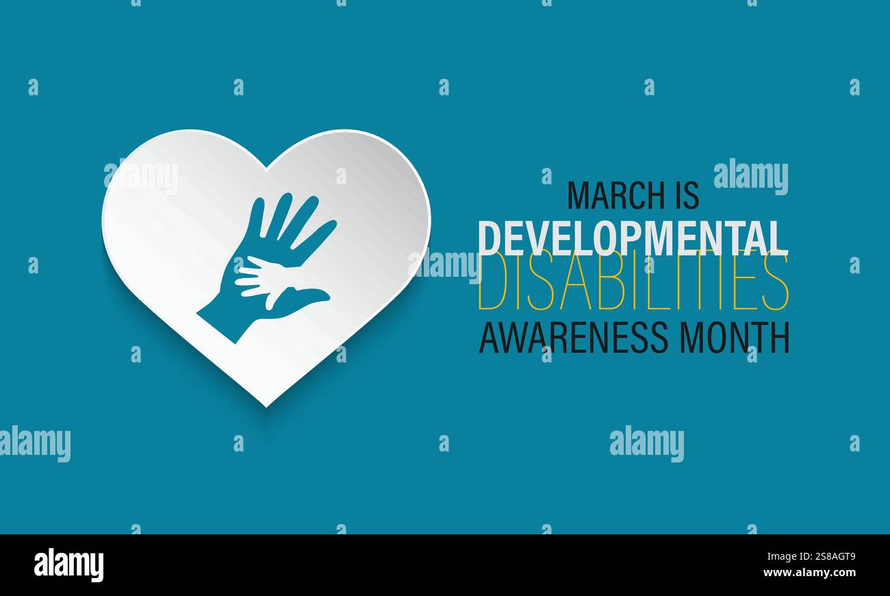Il mese della consapevolezza delle disabilità dello sviluppo viene osservato ogni anno a marzo. aumentare la consapevolezza delle esigenze e del potenziale degli individui. Illustrazione Vettoriale