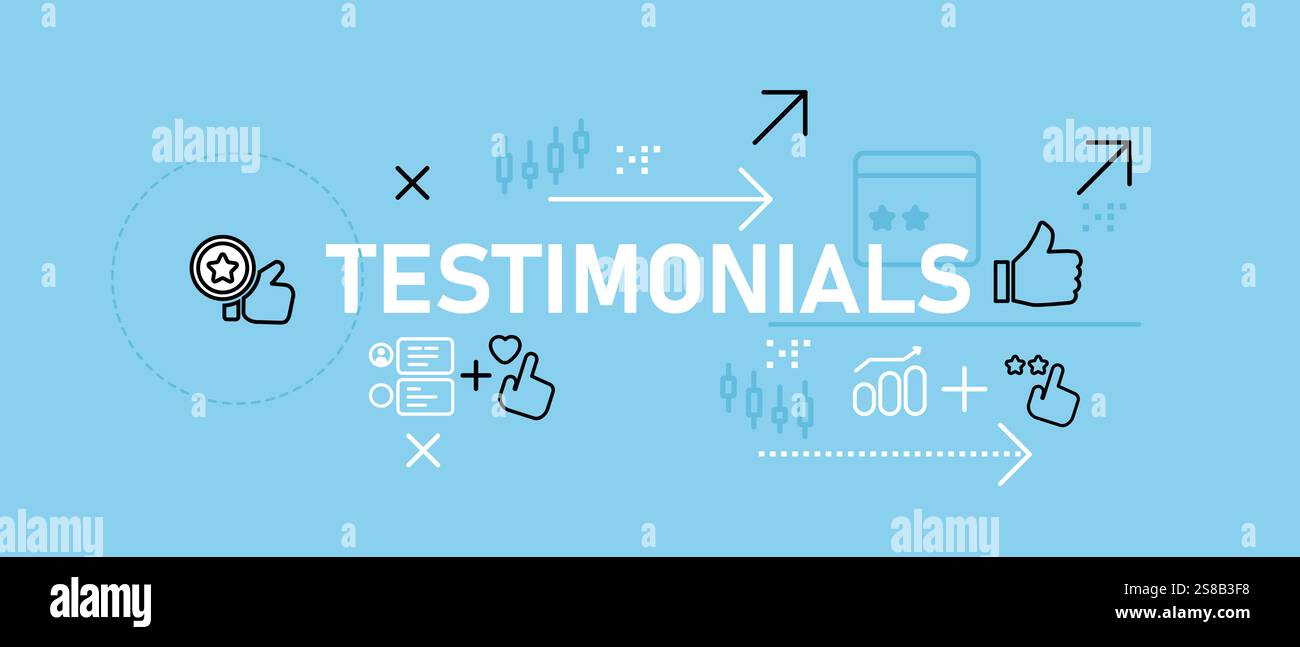 Concetto di testimonianze che mette in evidenza il feedback dei clienti la revisione aziendale la valutazione dei servizi l'esperienza dei clienti e la soddisfazione dei clienti per il feedback di marketing Illustrazione Vettoriale
