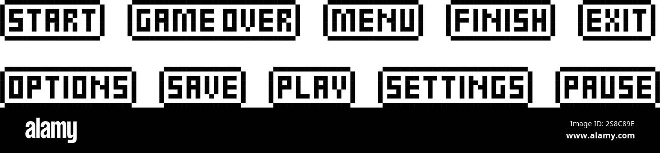 Icona dei pulsanti di gioco Imposta pixel art Illustrazione Vettoriale