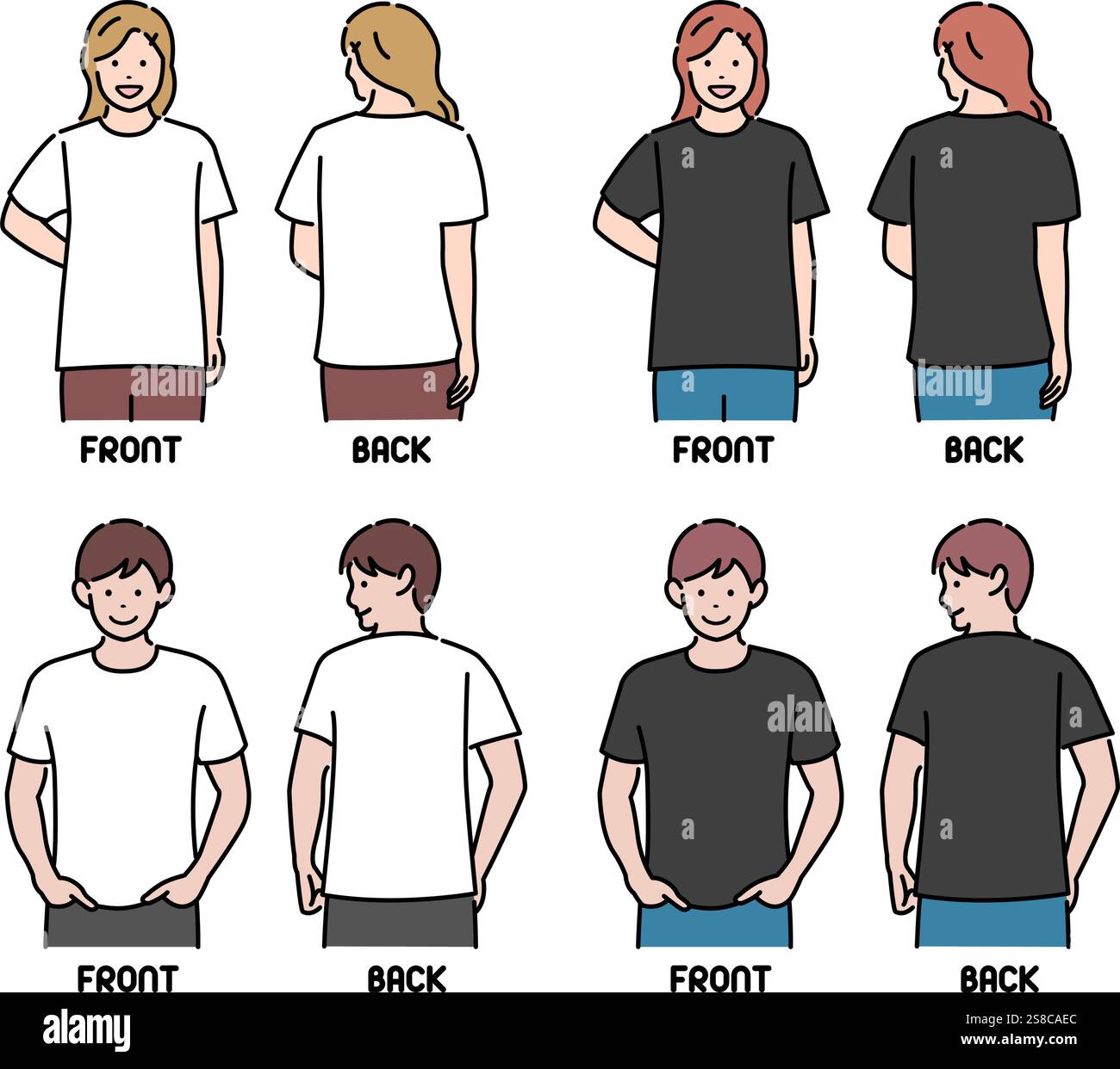 Illustrazione vettoriale di uomini e donne che indossano T-shirt a maniche corte ( bianco | nero ) Illustrazione Vettoriale Illustrazione vettoriale di uomini e donne che indossano T-shirt a maniche corte ( bianco | nero ) Illustrazione Vettoriale
