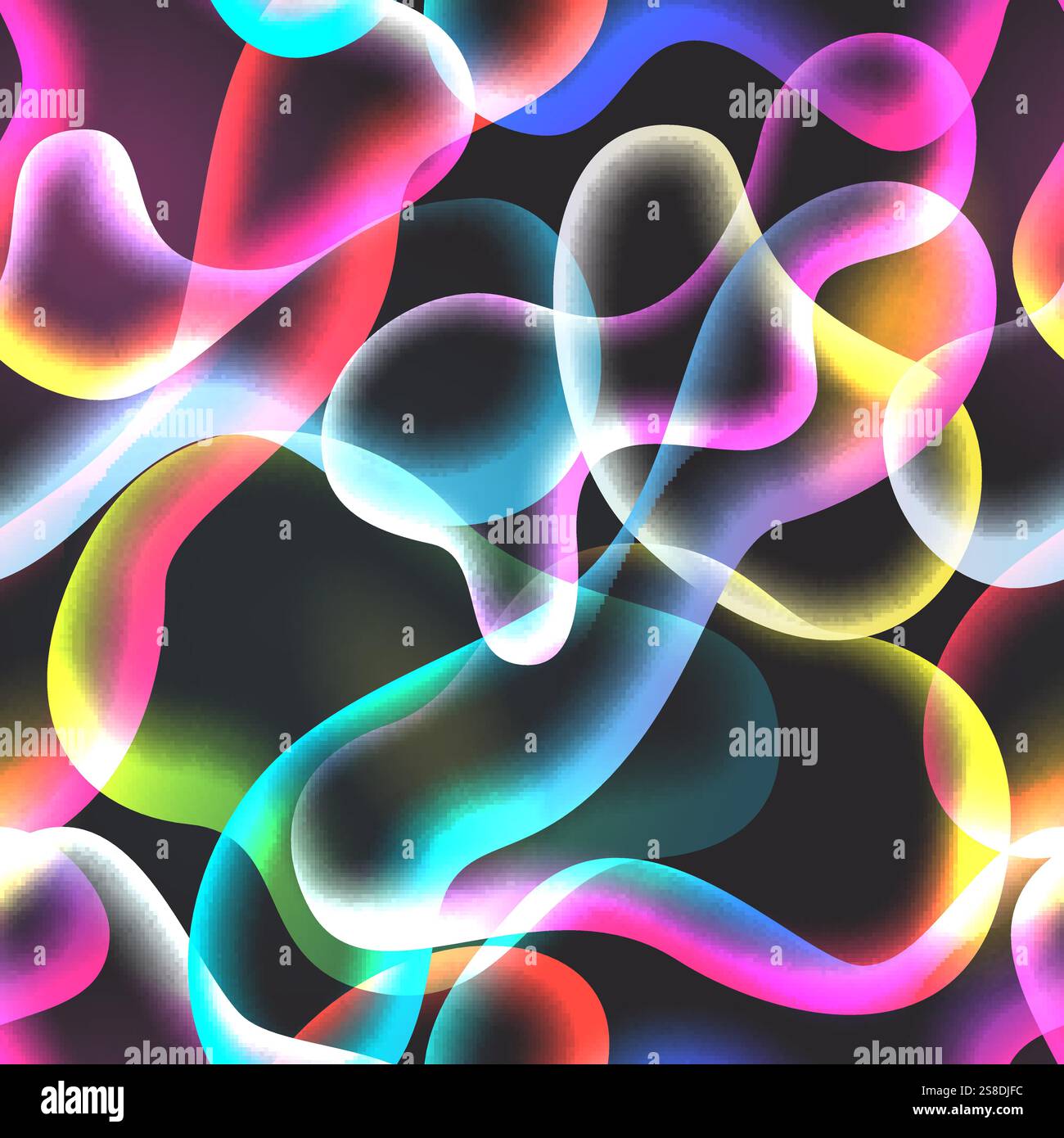 Sfumatura di colore trasparente brillante forme astratte motivo senza cuciture. Illustrazione in vetro 3d vettoriale. Sfondo colorato e alla moda. Tessuti alla moda Illustrazione Vettoriale