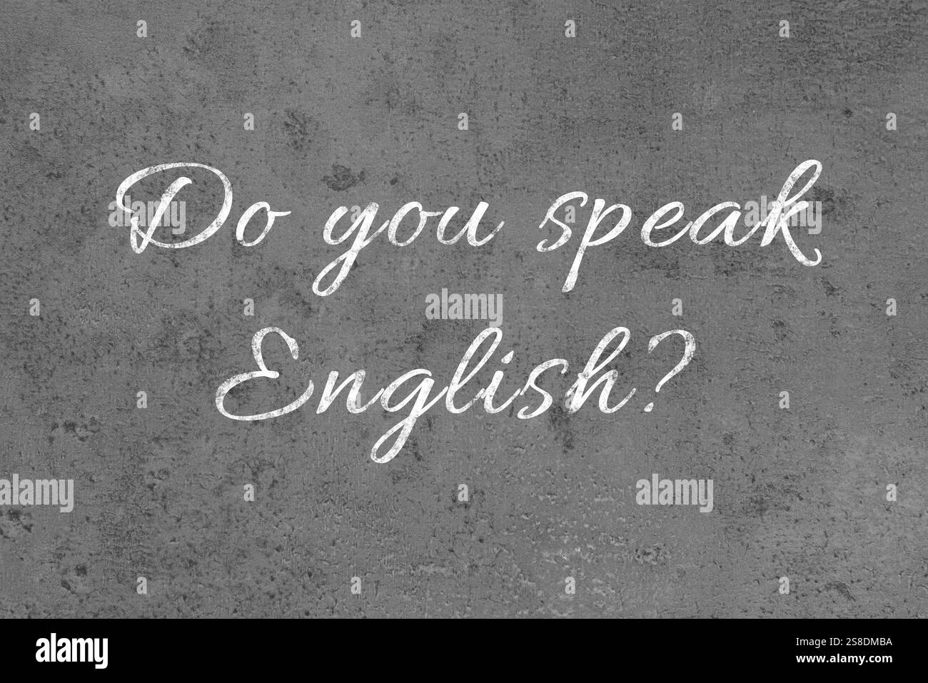 Parla inglese? testo su sfondo grigio testurizzato. Corso di lingua Foto Stock