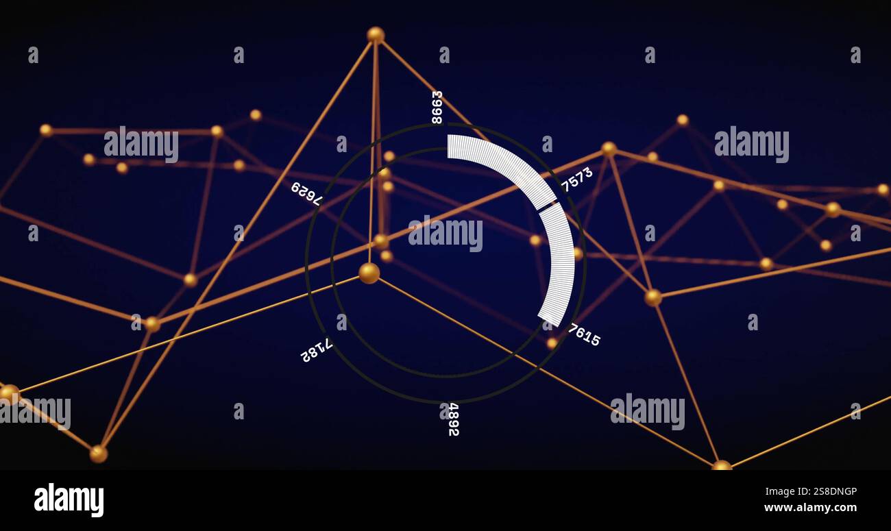 Grafico circolare con numeri e linee di collegamento, immagine di visualizzazione dei dati Foto Stock