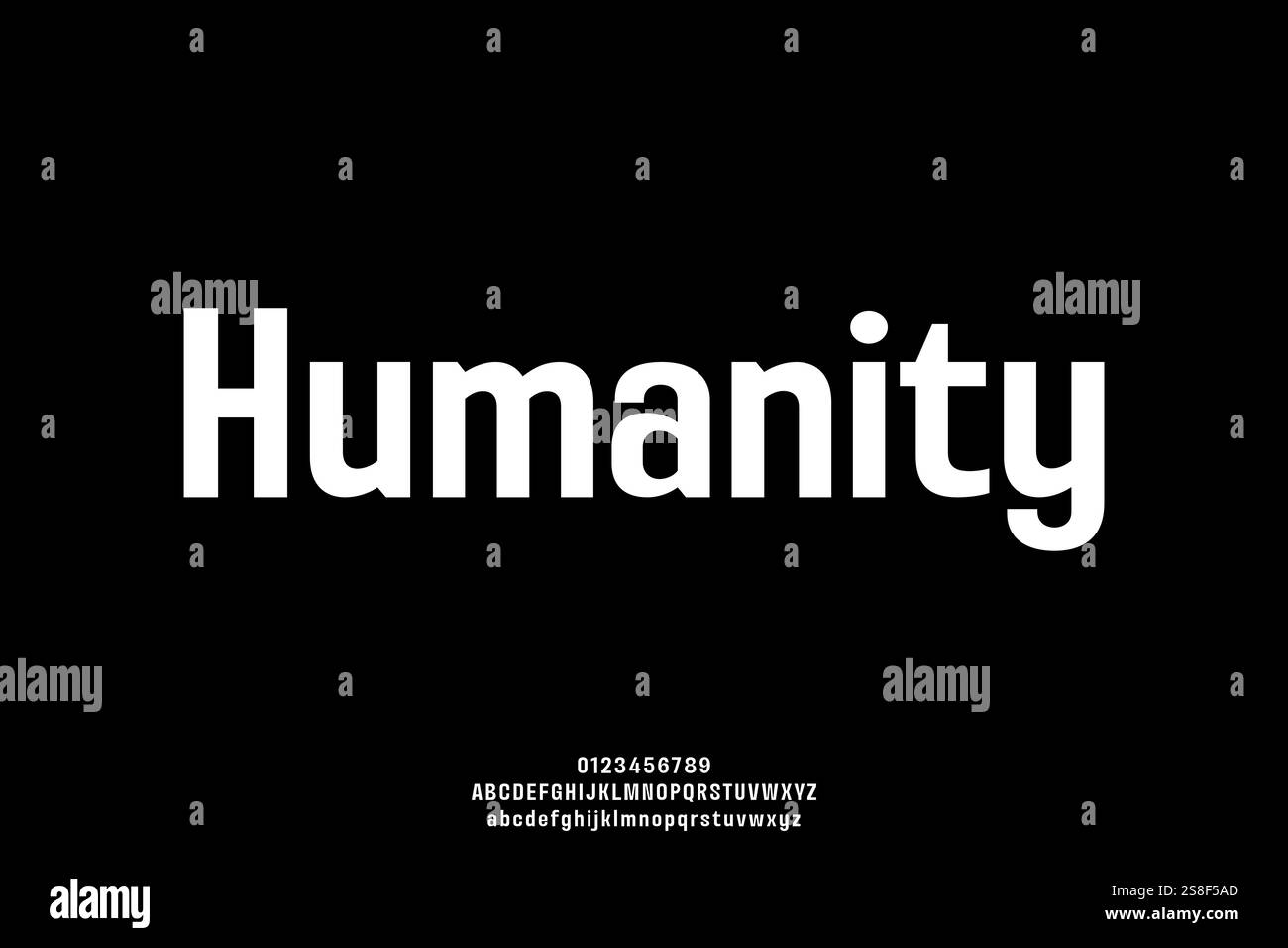 L'alfabeto moderno dell'umanista sans serif visualizza il vettore dei caratteri Illustrazione Vettoriale